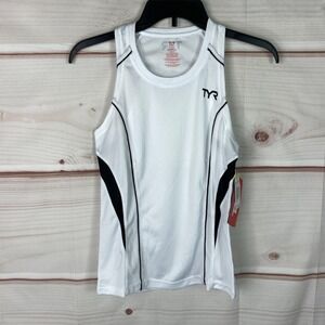 TYR Top Womens XS White Black Competitor Tank Scoop Neck Racerback Sleeveless‎